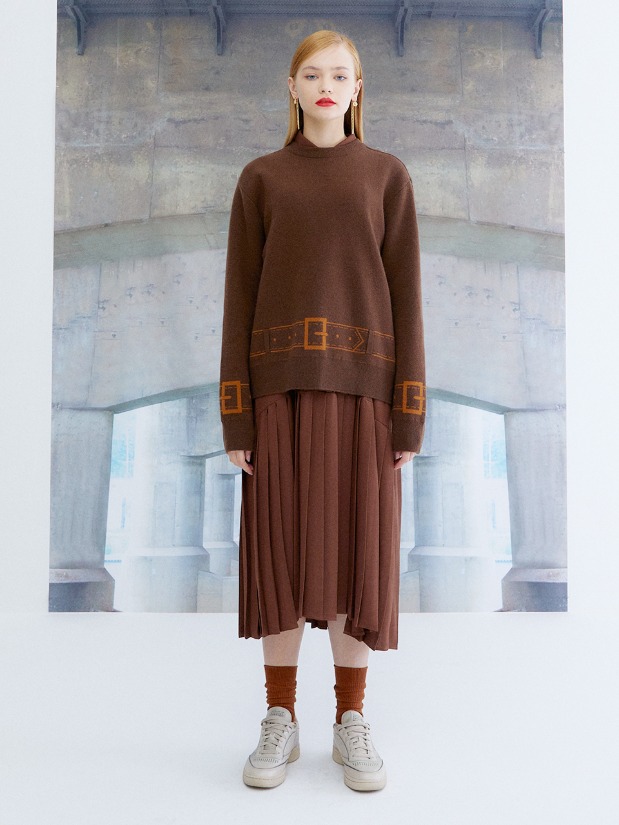 BELT KNITTED CASHMERE SWEATER_BROWN